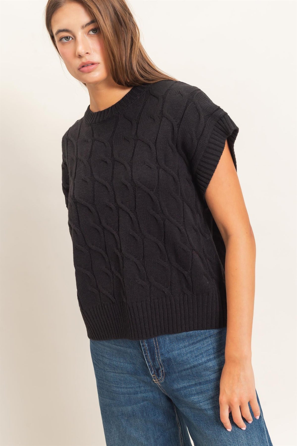 Cable Cap Sleeve Sweater