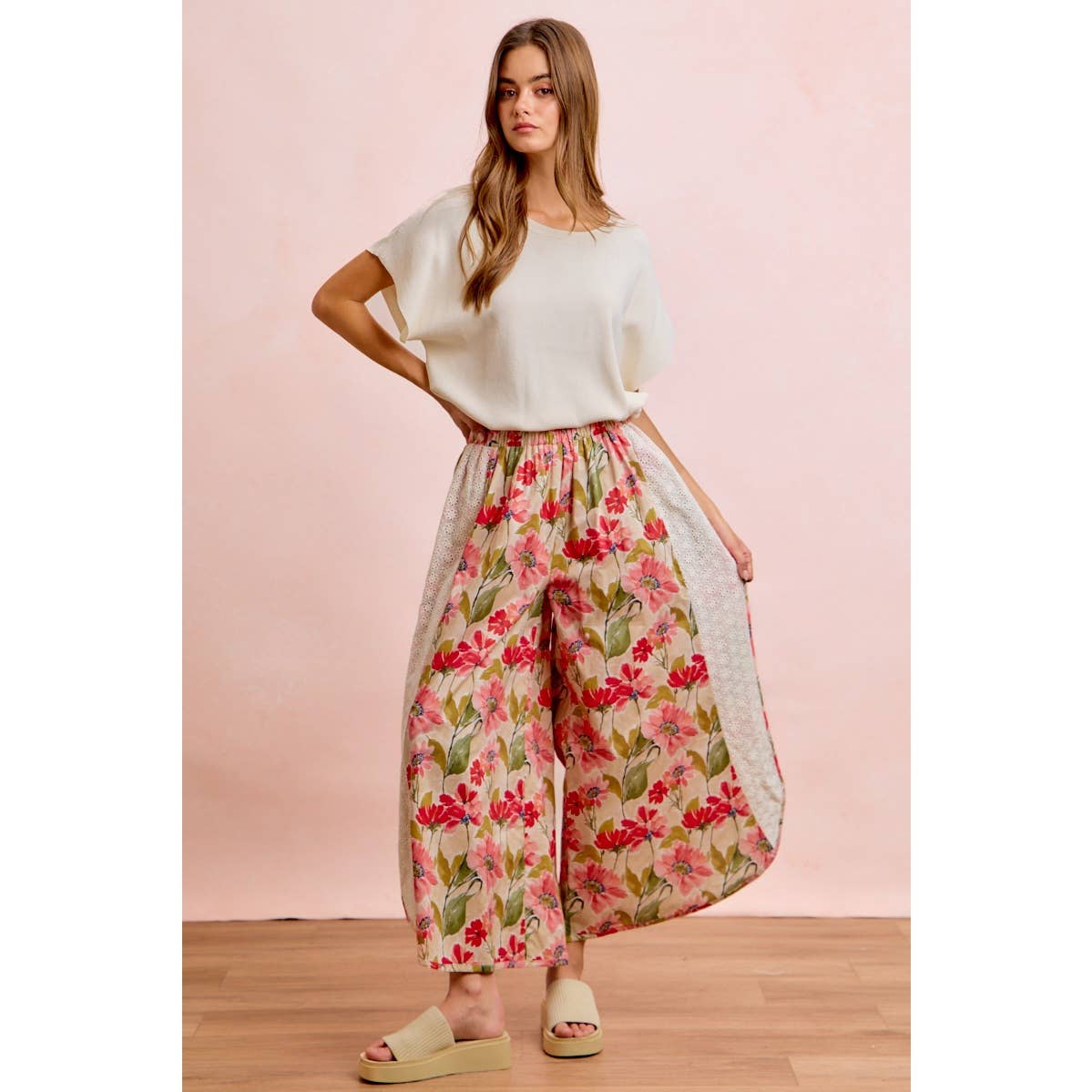 Floral & Eyelet Wide Leg Pant