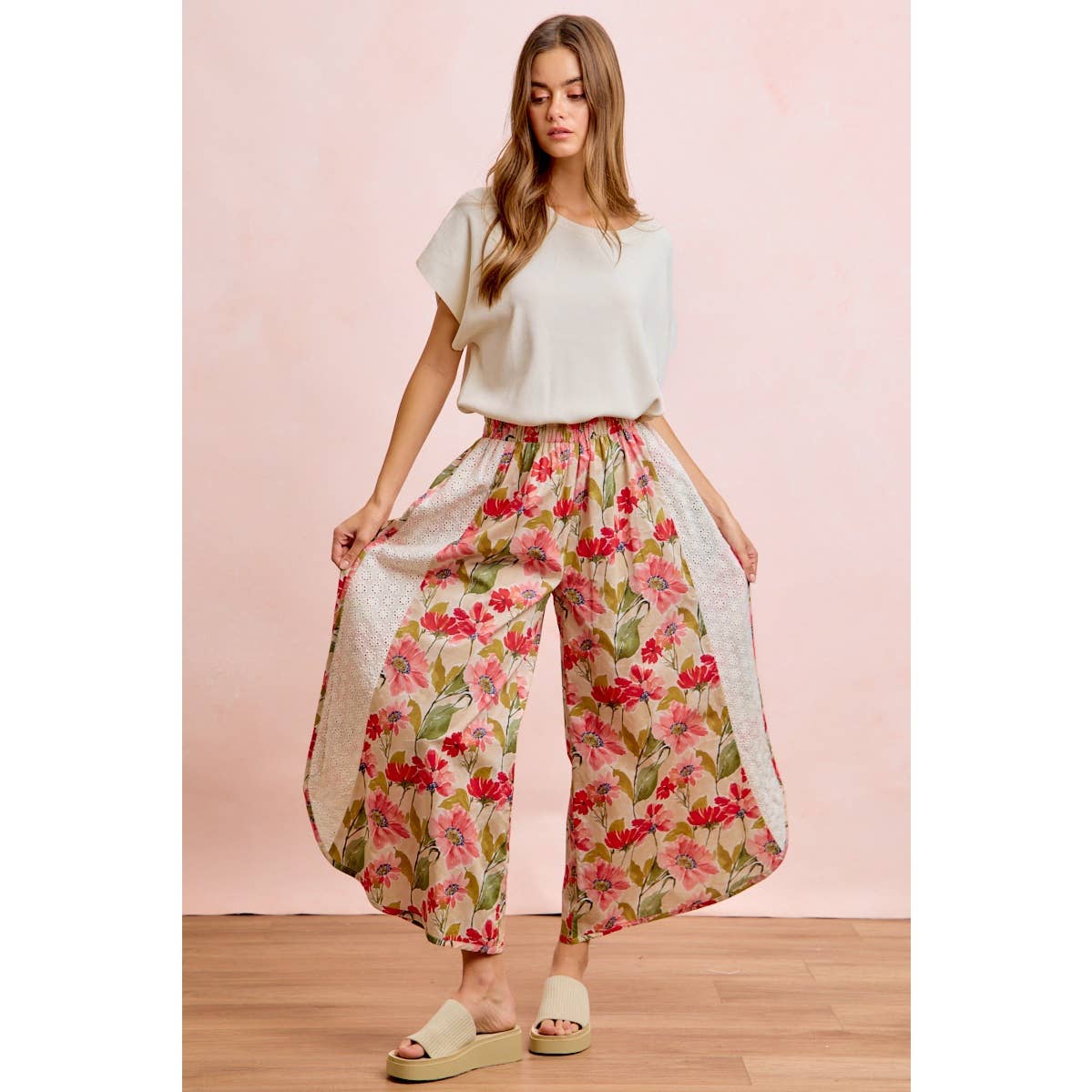 Floral & Eyelet Wide Leg Pant