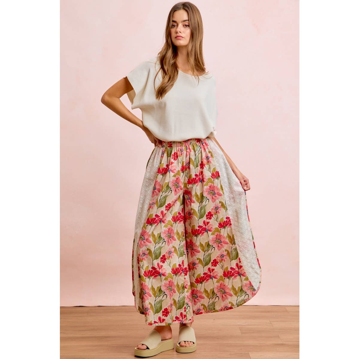 Floral & Eyelet Wide Leg Pant