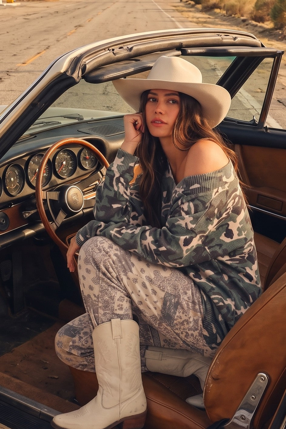 Camo V Neck Sweater