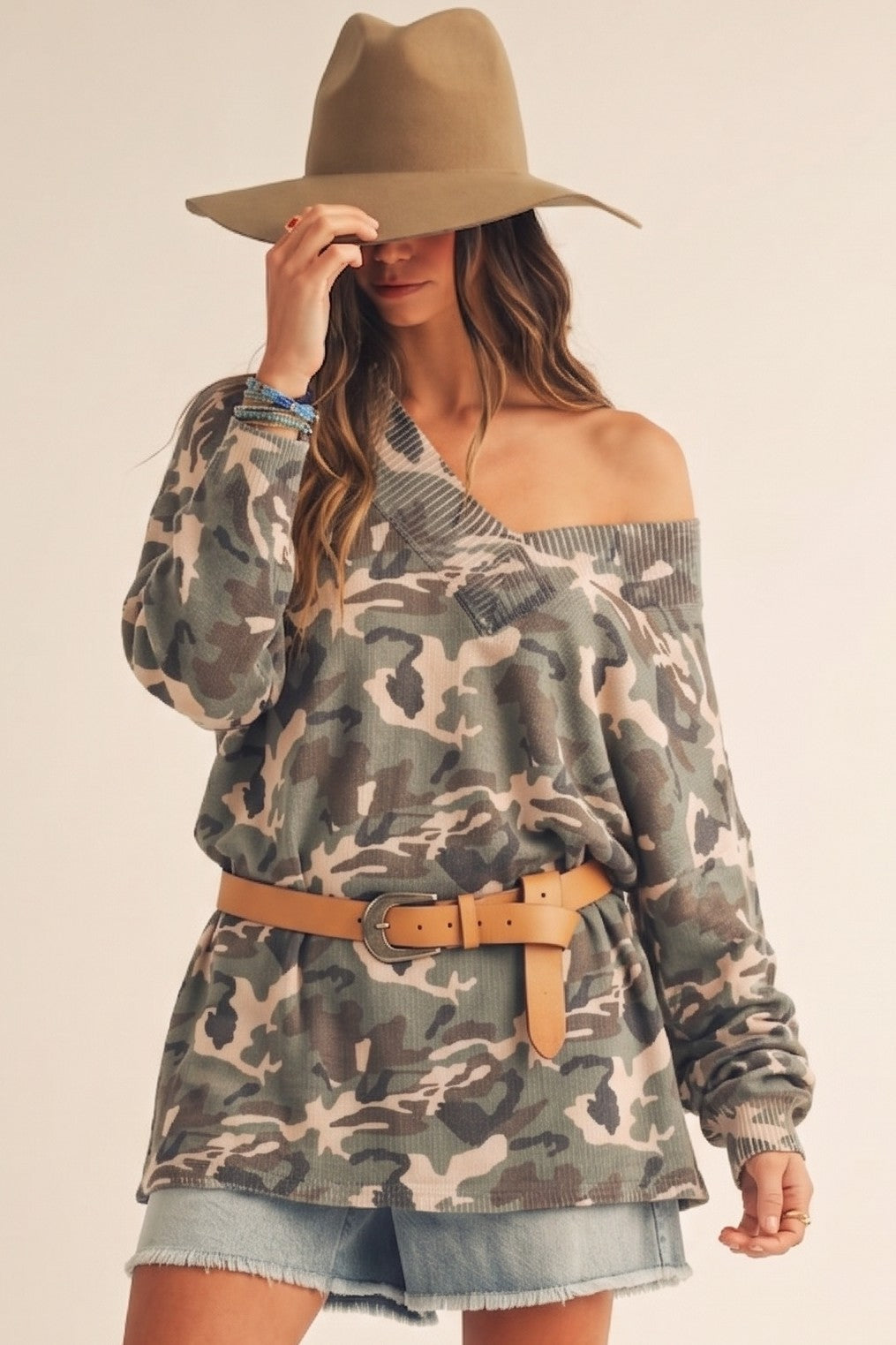 Camo V Neck Sweater