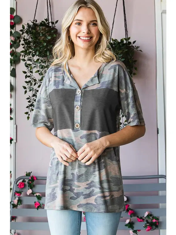 Camo & Charcoal Top