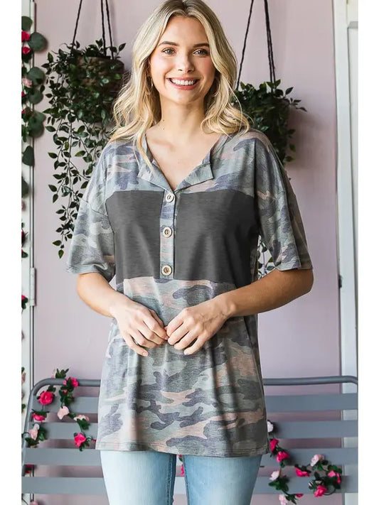 Camo & Charcoal Top