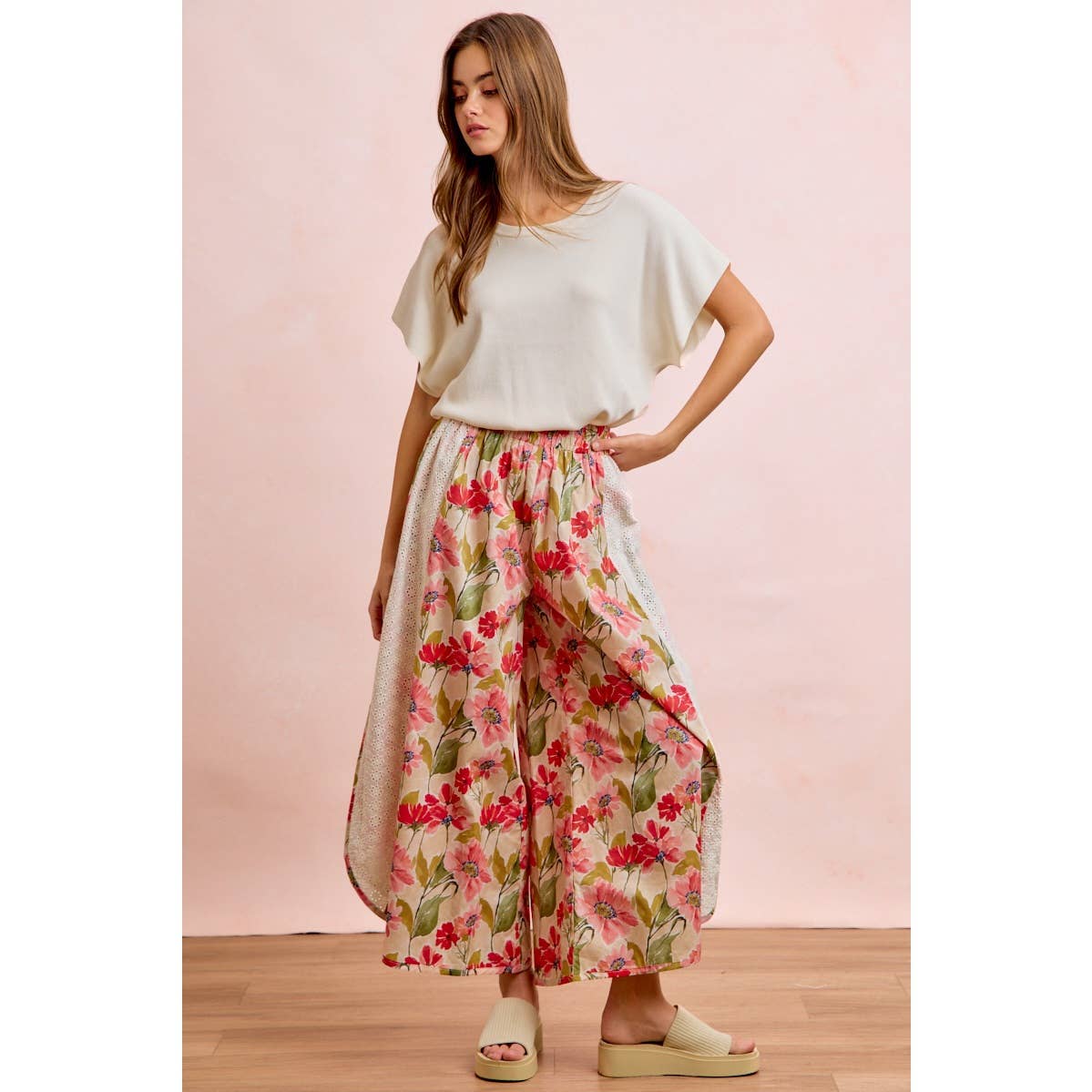 Floral & Eyelet Wide Leg Pant