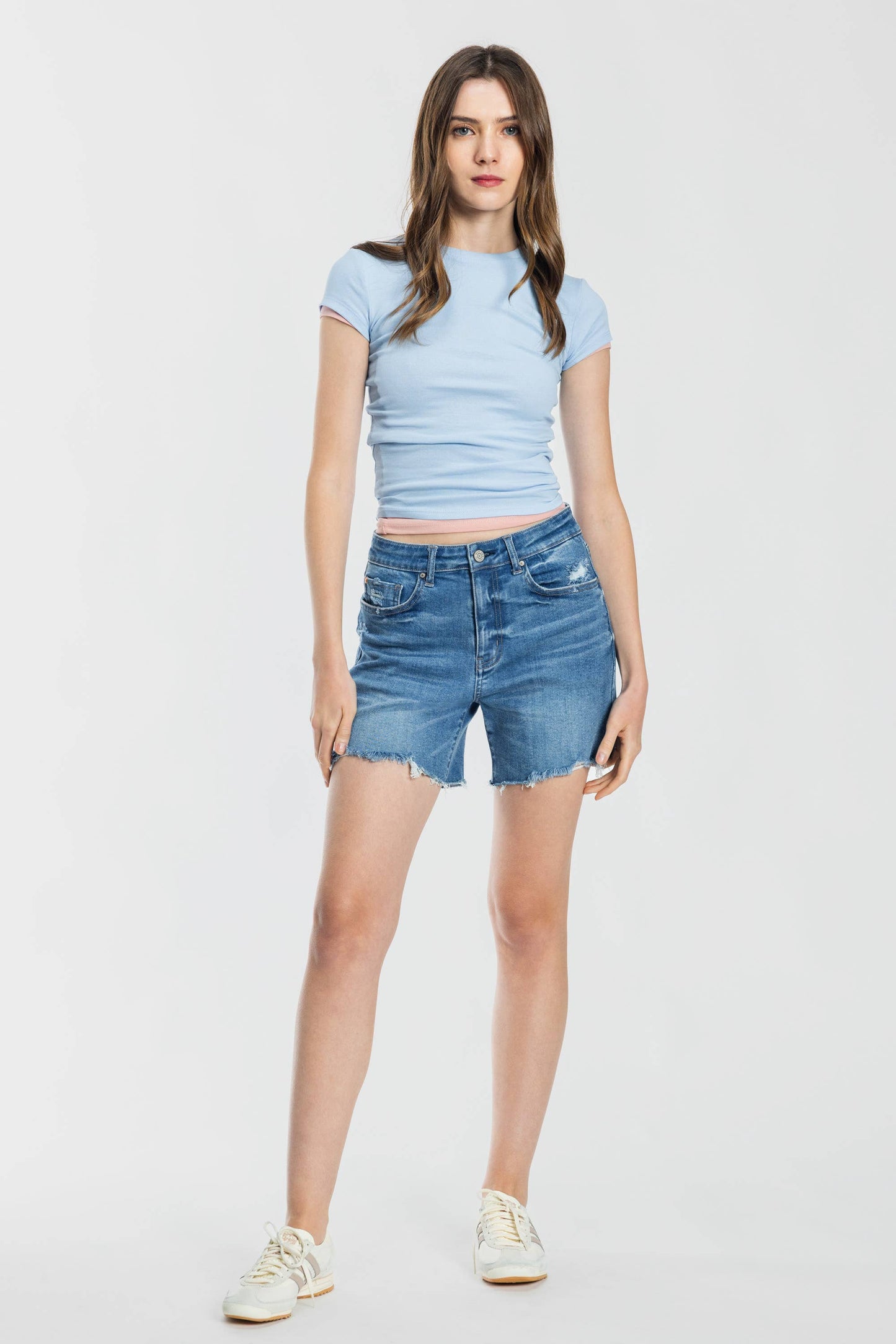 Mid Length Distressed Cut Off Shorts