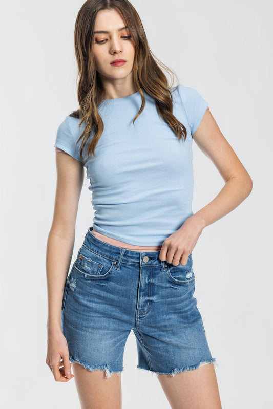Mid Length Distressed Cut Off Shorts