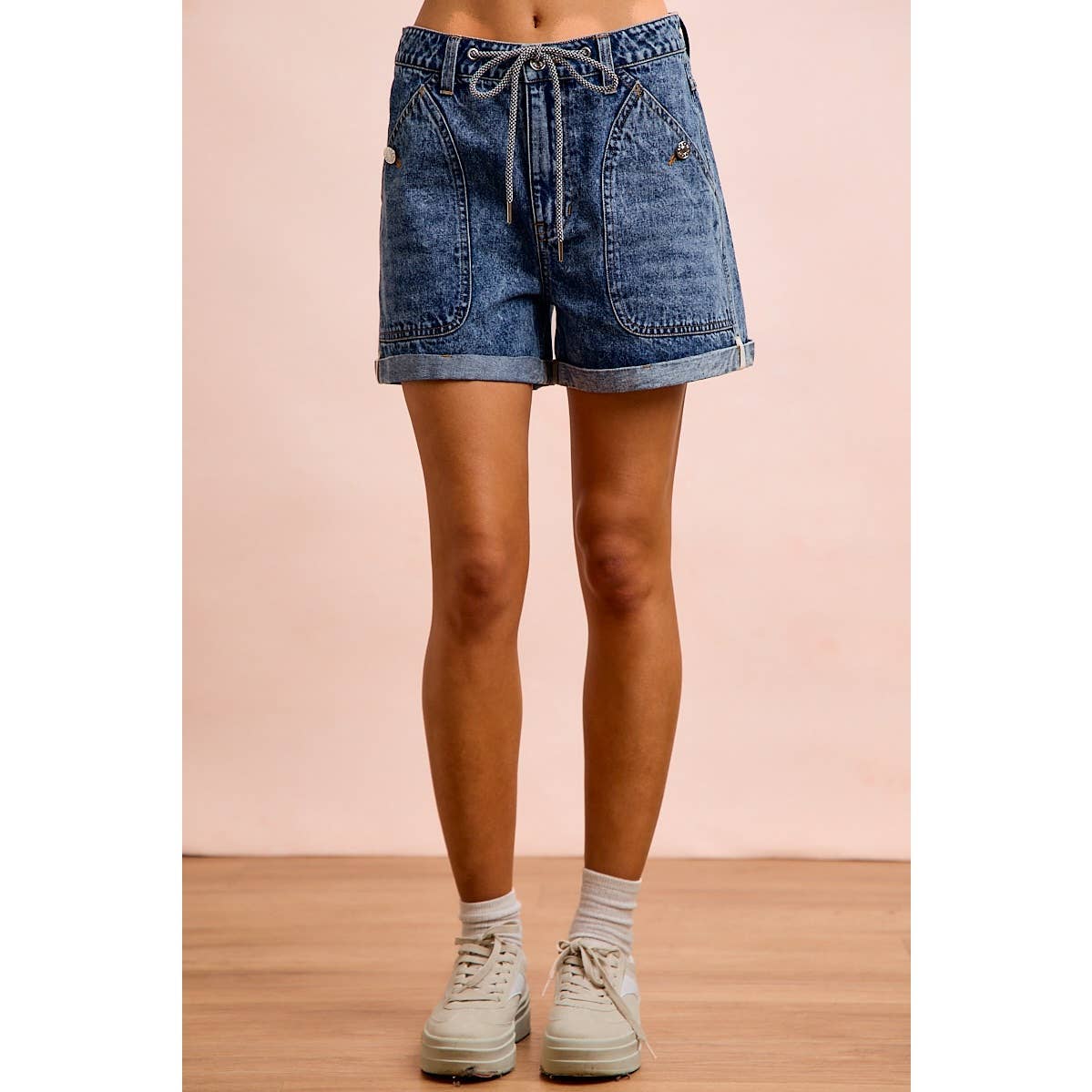 Washed Denim Drawstring Short