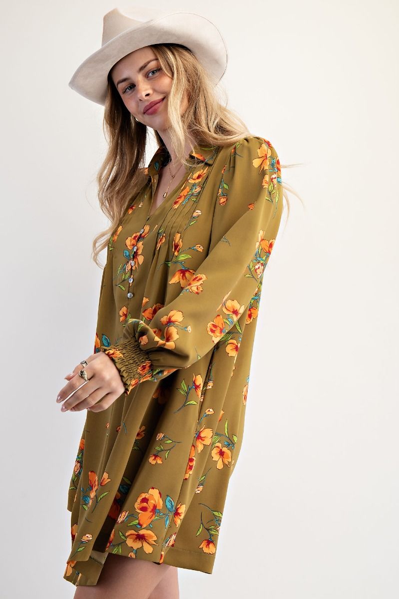 Olive Floral Dress