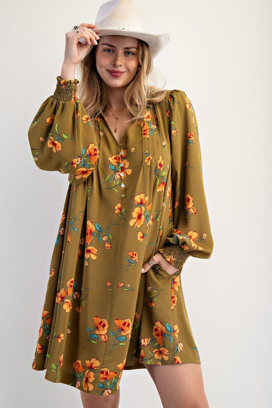 Olive Floral Dress