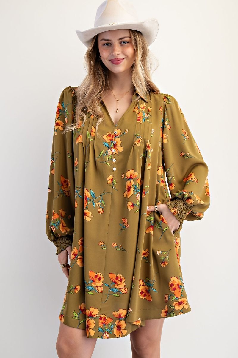 Olive Floral Dress