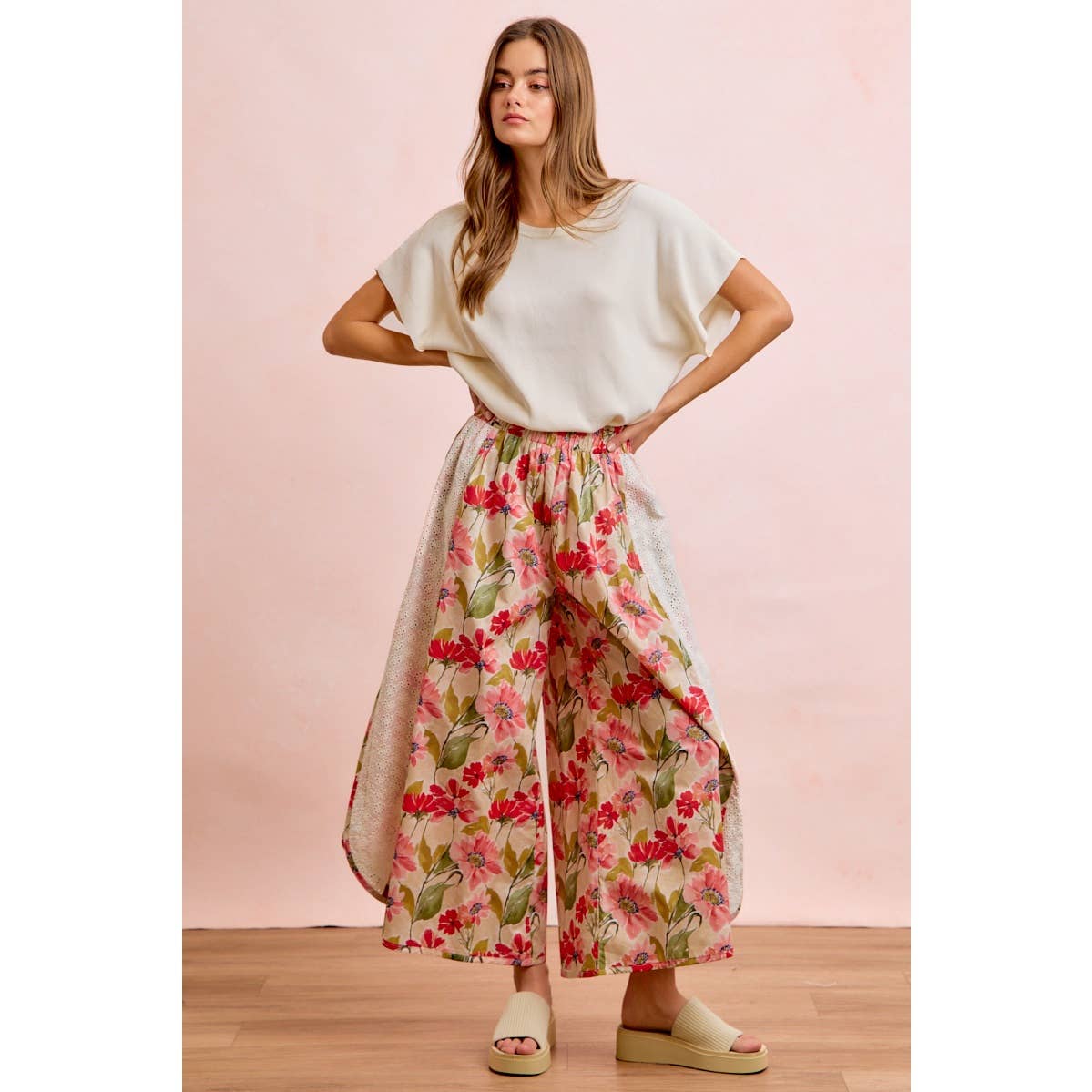 Floral & Eyelet Wide Leg Pant