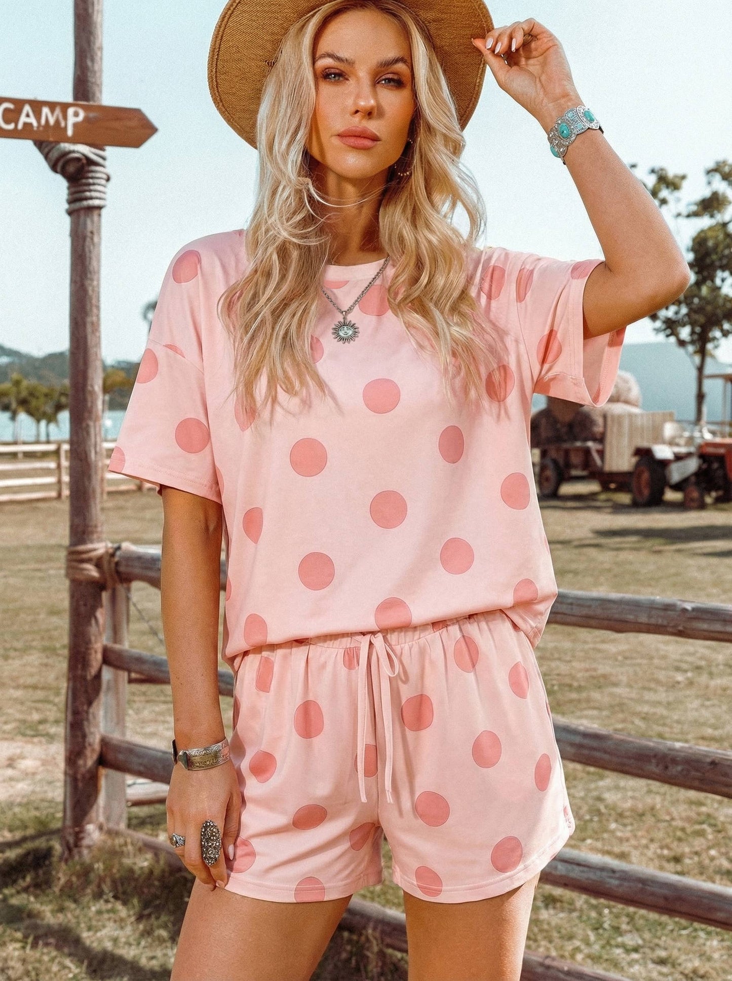 Polka Dot Drawstring Short Set