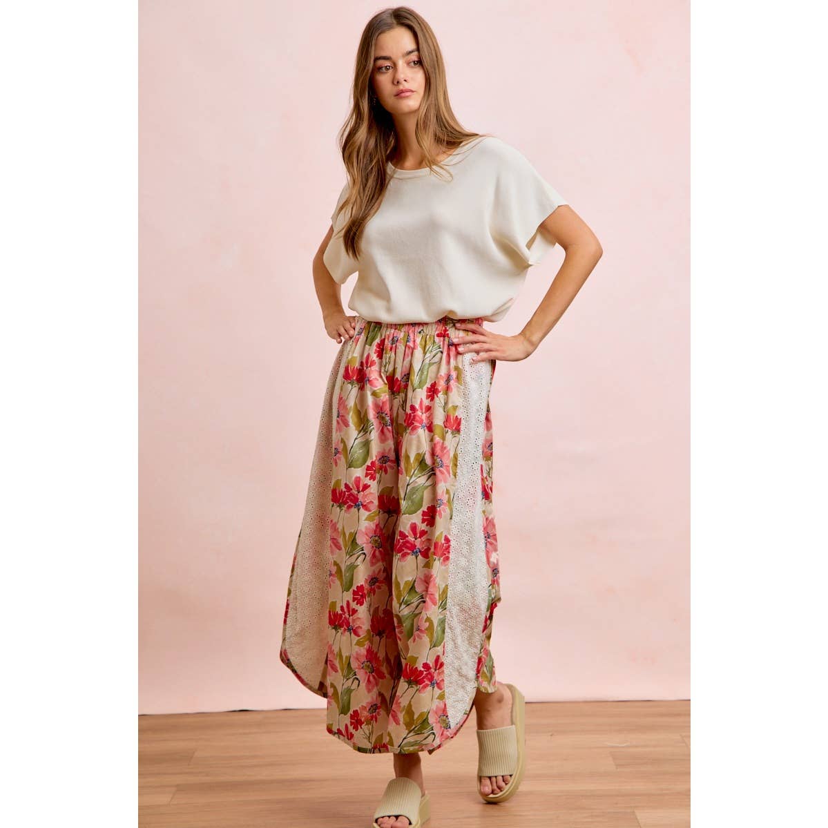 Floral & Eyelet Wide Leg Pant