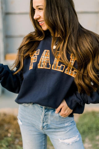 Navy Fall Plaid Sweatshirt