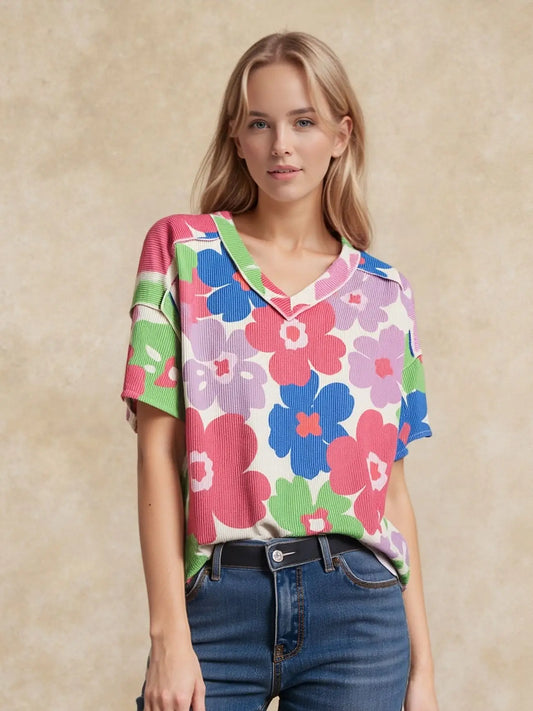 Floral Ribbed Top