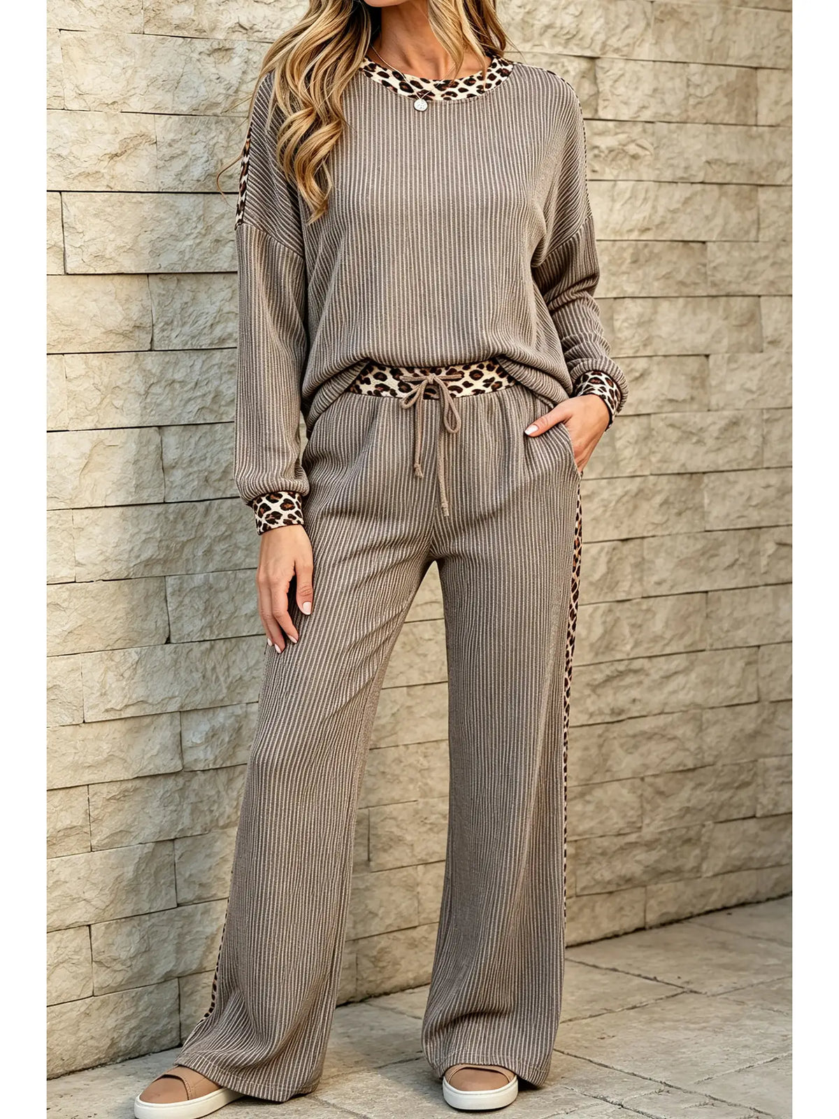 Grey Leopard Ribbed Set