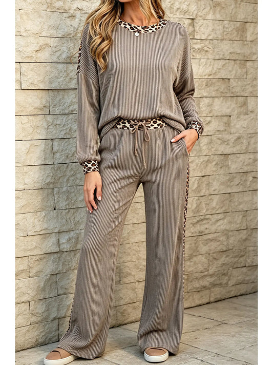 Grey Leopard Ribbed Set