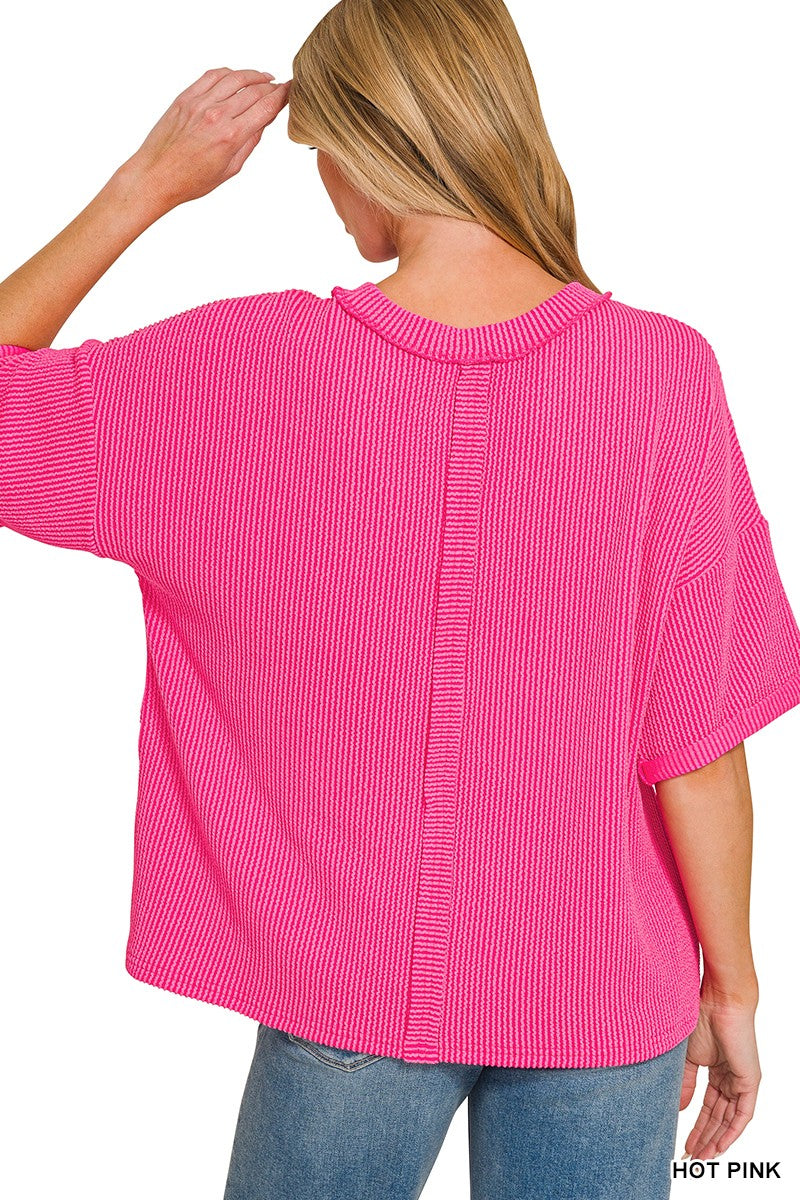 Ribbed Crew Neck Tops