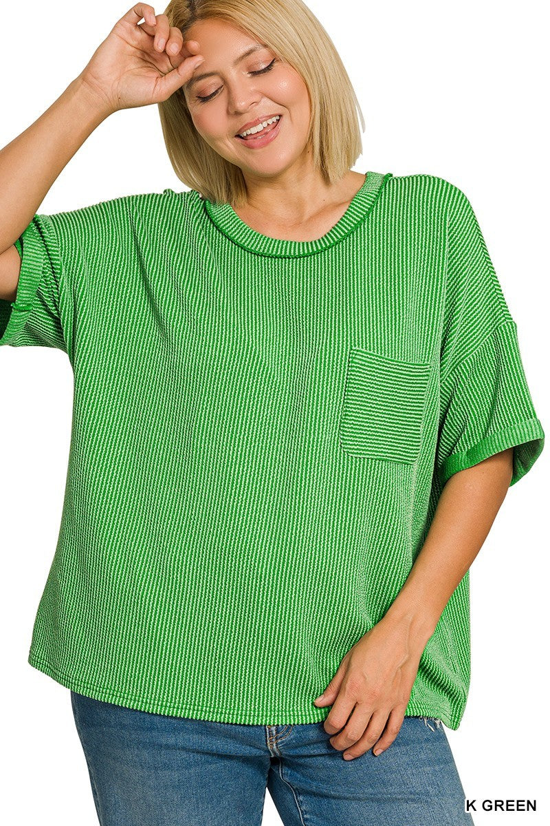 Ribbed Crew Neck Tops