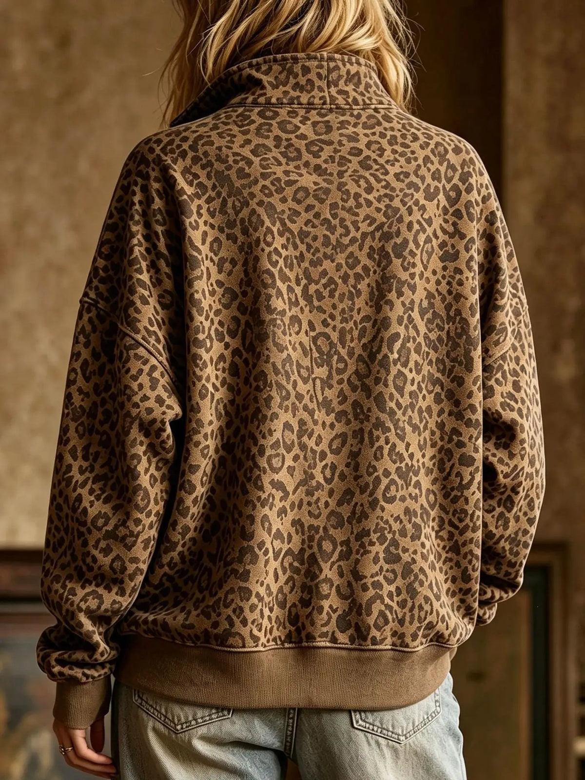 Leopard Half Zip Top