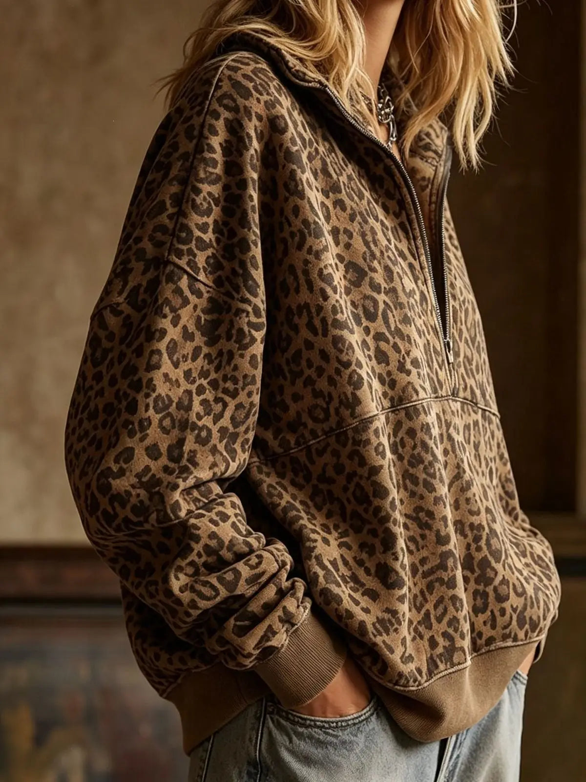 Leopard Half Zip Top