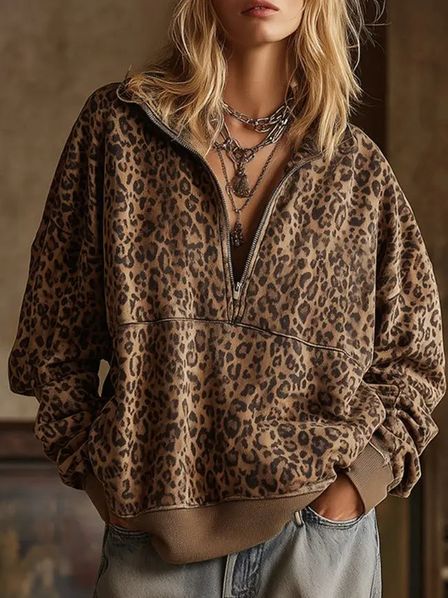 Leopard Half Zip Top