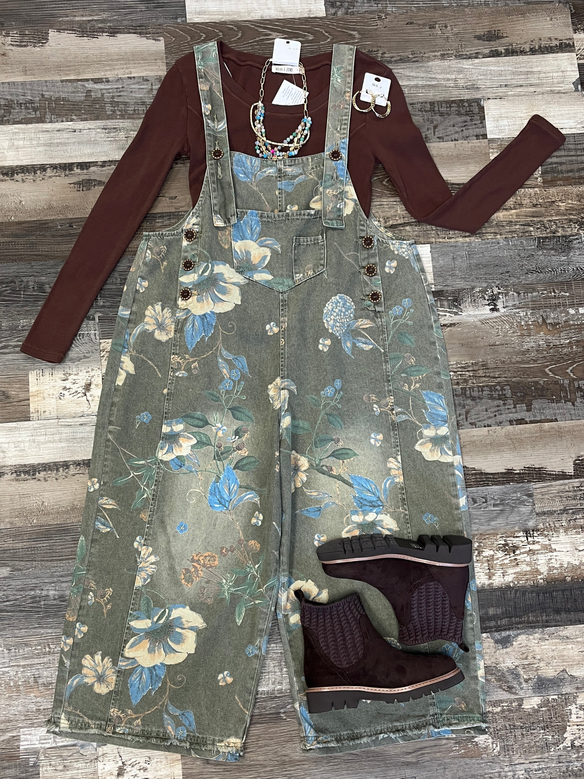 Easel Floral Overalls