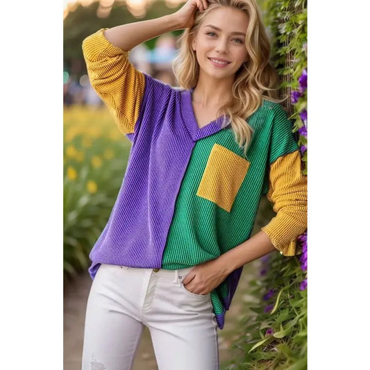 Mardi Gras Ribbed Top