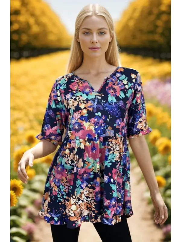 Navy Floral Top