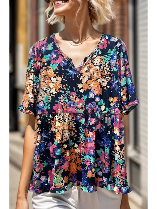 Navy Floral Top