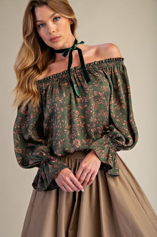 Olive Satin Top