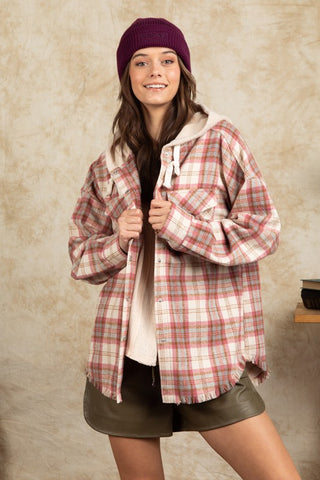 Pink Plaid Hooded Shacket