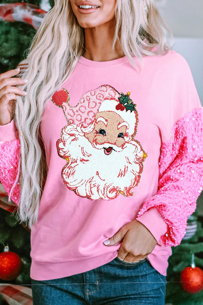 Pink Sequin Santa Top