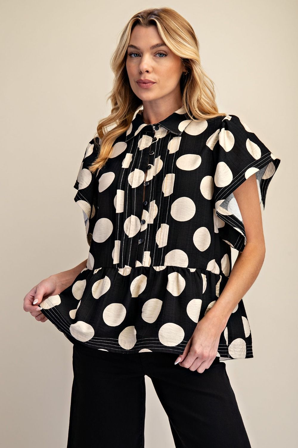 Polka Dot Ruffle Top