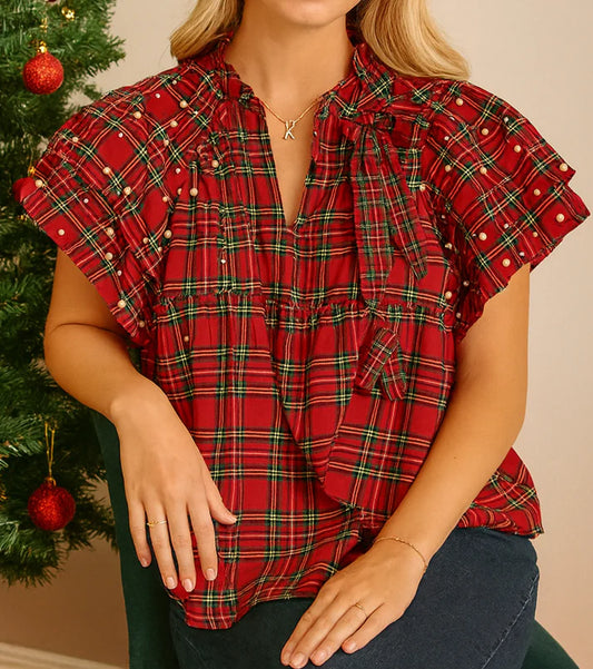 Plaid & Pearls Top