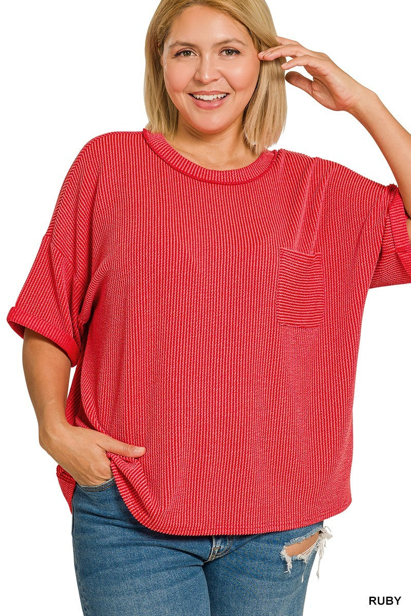 Ribbed Crew Neck Tops