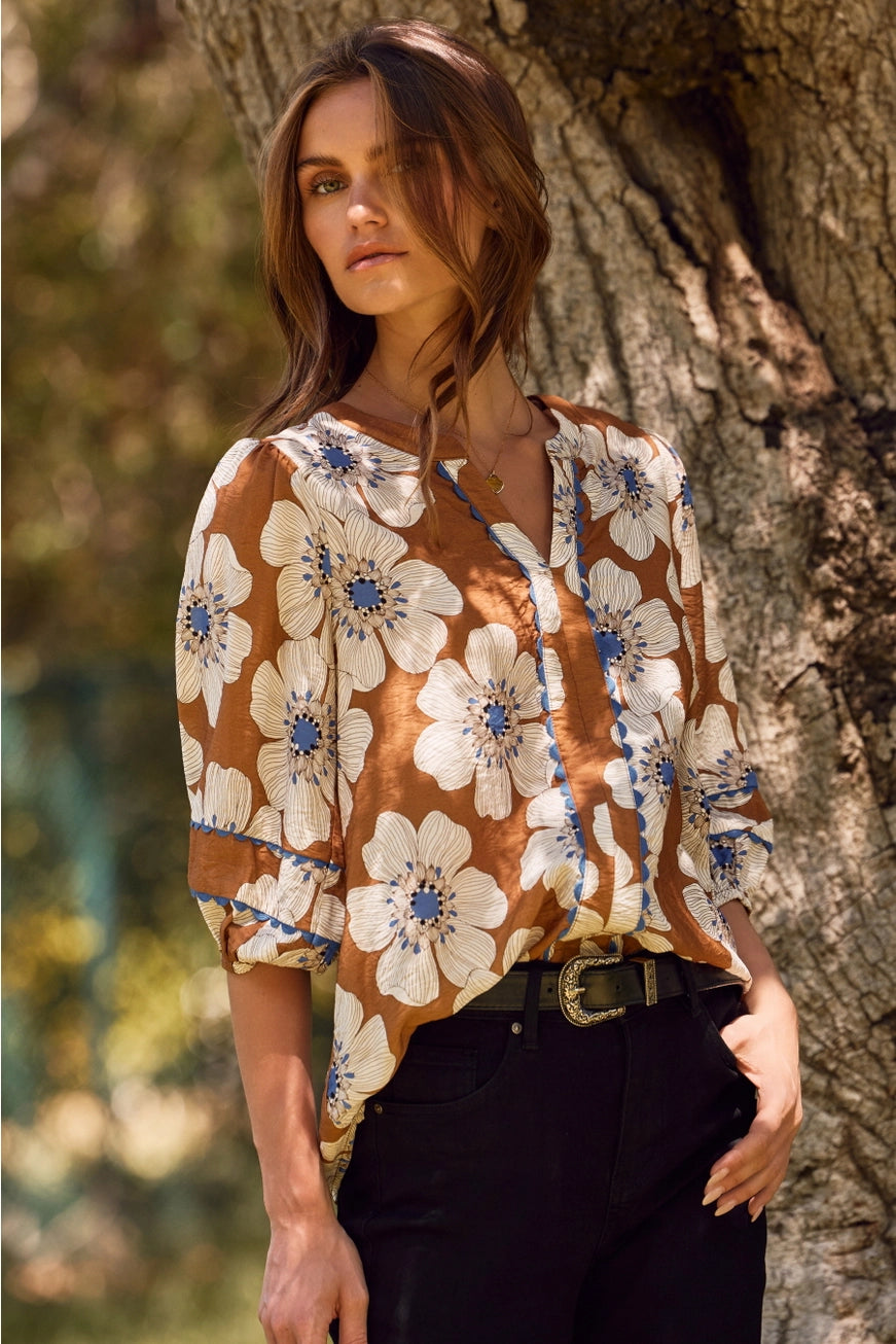 Taupe Floral Top