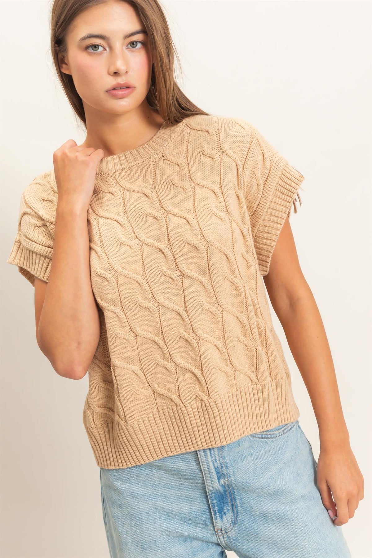 Cable Cap Sleeve Sweater