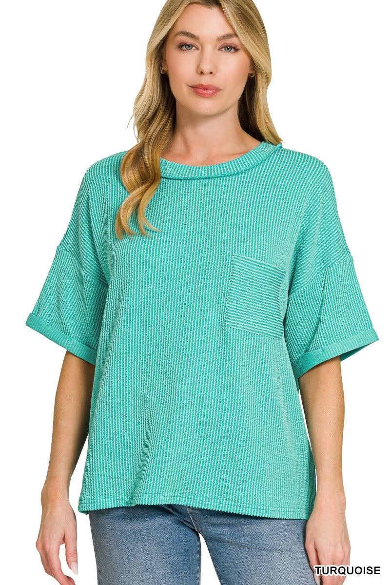 Ribbed Crew Neck Tops