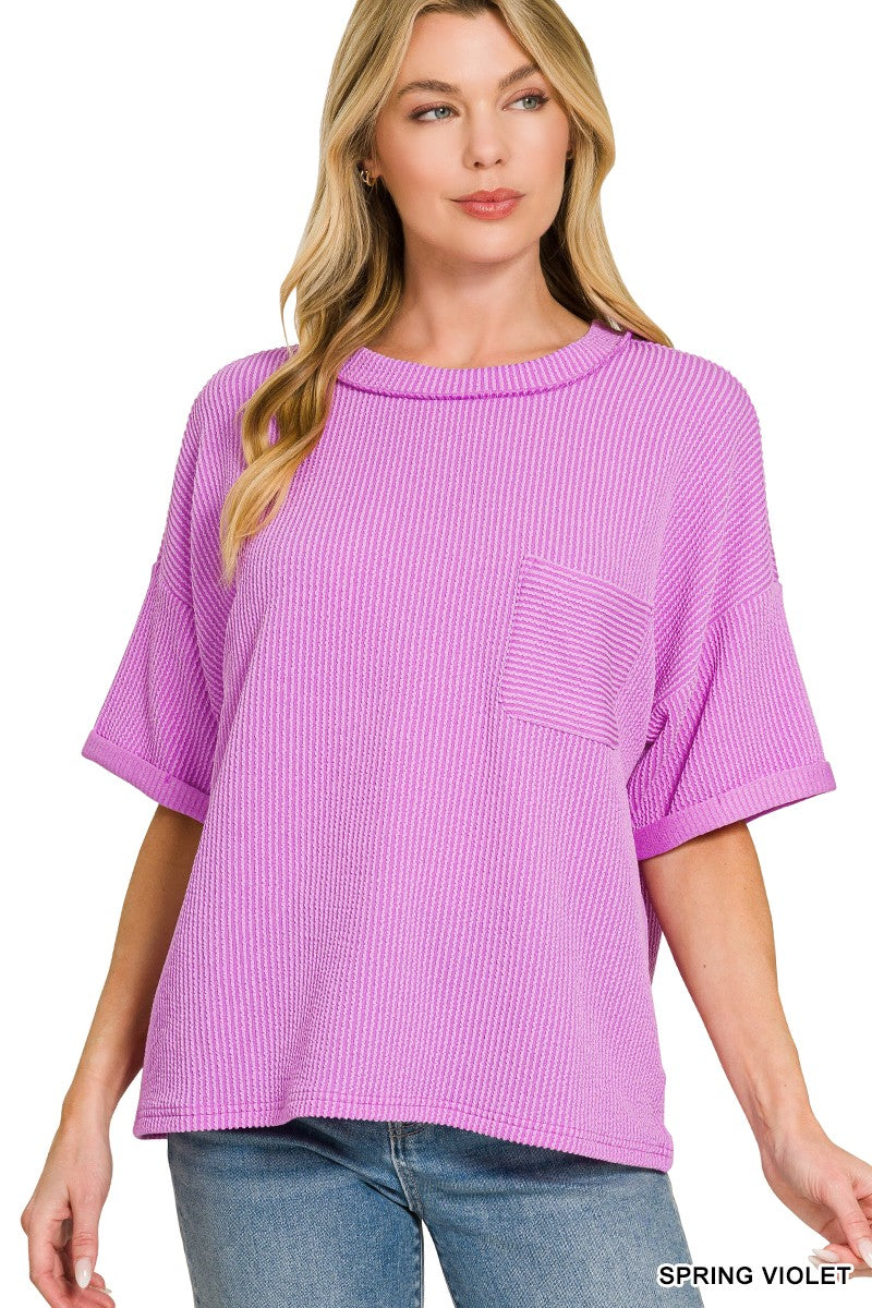 Ribbed Crew Neck Tops