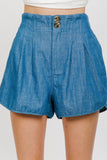 Pleated Denim Short